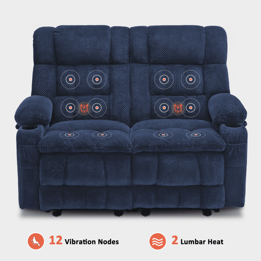 MCombo 57" Power Loveseat Recliner Sofa, Reclining Seating with Heat Vibration for Living Room, Fabric, Navy blue