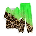 thumbnail image 1 of Mikilon Ensemble Élégant pour Femmes 2 Pcs Coton & Lin Imprimé Manches 5/10 Col Rond + Pantalon Décontracté Ensemble Chic & Confortable Manches Courtes Col Rond Blouse/chemise Vert-B L, 1 of 3