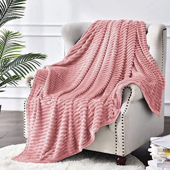 BEDELITE Fleece Throw Blanket for Couch - 3D Ribbed Jacquard Soft and Warm Decorative Spring Blankets - Cozy, Fuzzy, Fluffy, Plush Lightweight Pink Throw Blankets for Bed, Sofa, 50x60 inches