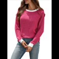 thumbnail image 3 of Camisas de Larga para Mujer, Blusas Tipo Túnica con Cuello Redondo, Suéteres Casuales, Ropa de Moda de Otoño Rosa Roja S, 3 of 10