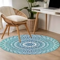 thumbnail image 4 of Turquoise Boho Round Area Rug 3.3 FT, Non Slip Small Entryway Kitchen Mat, Retro Ethnic Teal Geometric Aesthetic Washable Soft Circular Rug Non-Shedding Door Mat for Bathroom Playroom Kids Room, 4 of 9