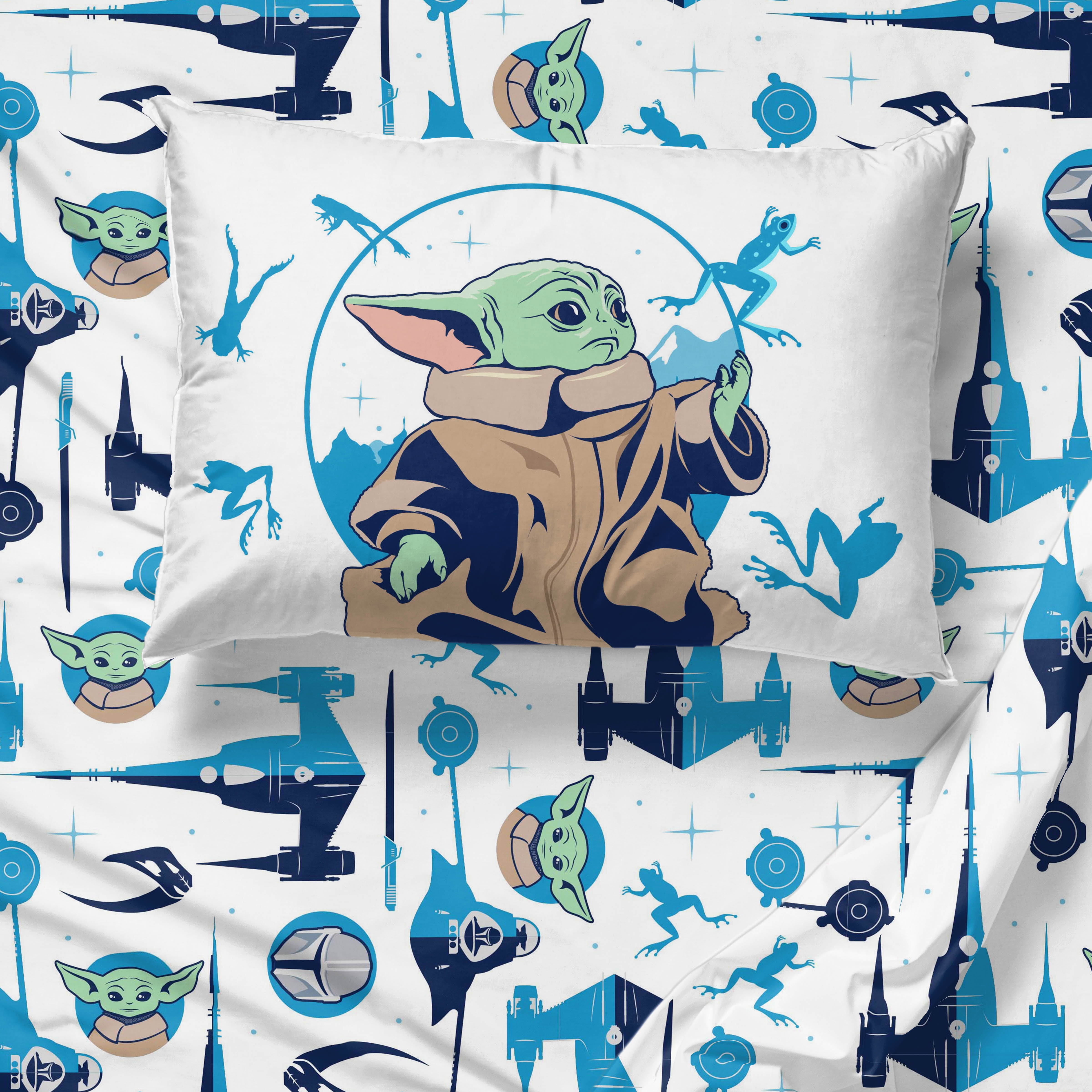 Star Wars Grogu Blue 7 Piece Full bed Set w/ Sham, 100% Microfiber