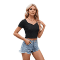 thumbnail image 1 of Camiseta de Corta con Cuello en V y Ombligo Al Descubierto, Negra, Talla XXL, 1 of 7