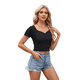 thumbnail image 1 of Camiseta de Corta con Cuello en V y Ombligo Al Descubierto, Negra, Talla XXL, 1 of 7