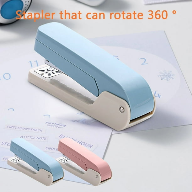 Escritorio de oficina metálico de 360° de alta resistencia con engrapadora giratoria | Azul celeste | Capacidad de 25 hojas, ahorro de mano de obra, diseño compacto y duradero de 5,9" para papel