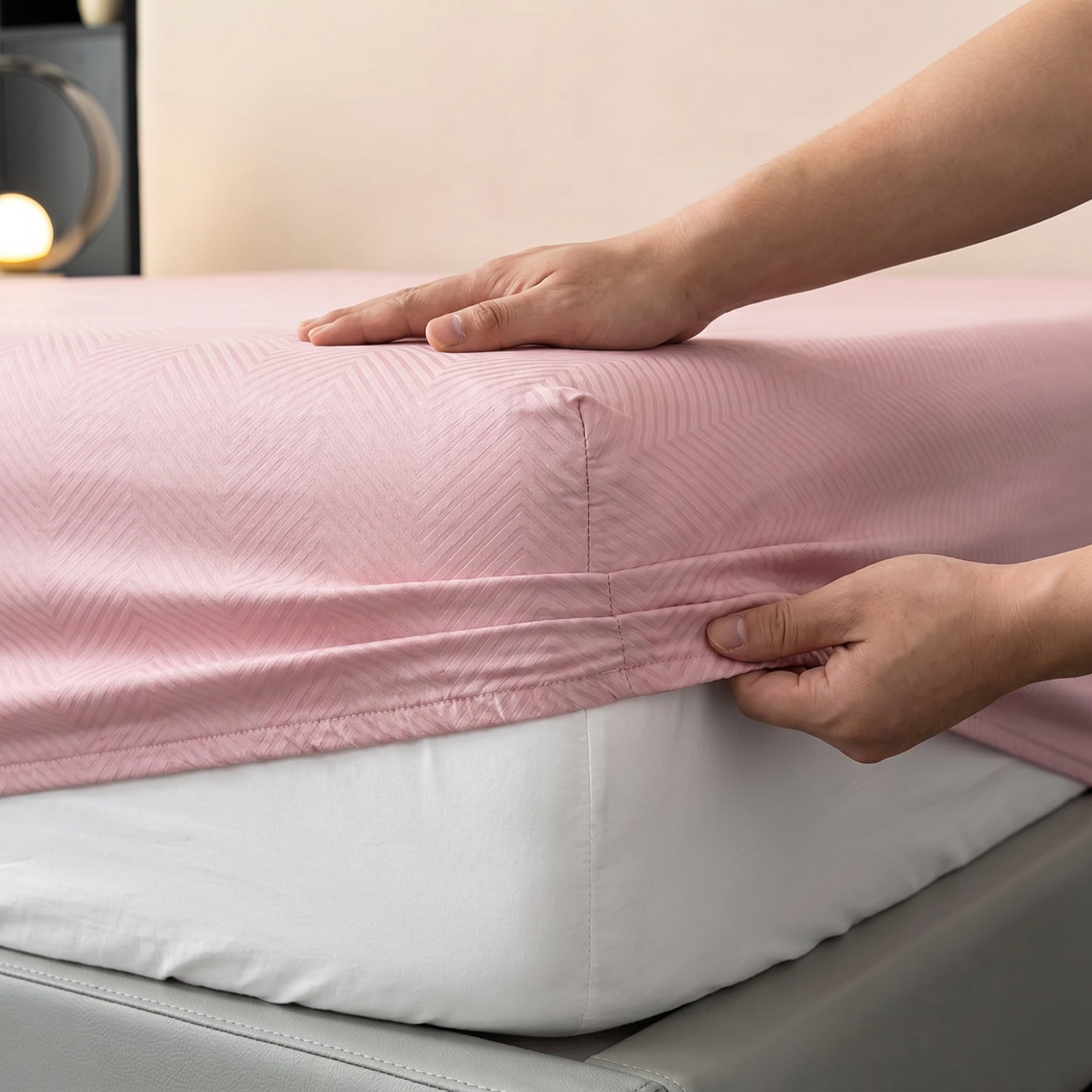 Unique Bargains Fitted Sheet Polyester Ripple Bed Sheets for Sleep Deep Pink 54.3"x74.8"