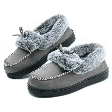 

DL Womens Fuzzy Warm Moccasin Slippers Memory Foam Soft Fluffy Winter House Shoes Slippers