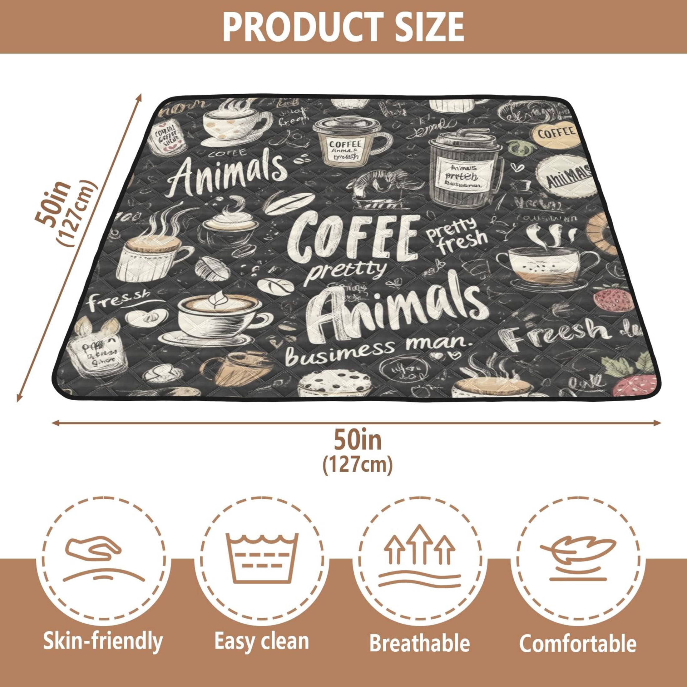 WOBOGO Coffee Picture Baby Playmats Extra Large Waterproof Rollable Activity Pads for Toddlers 50×50inch