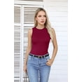 thumbnail image 7 of Vafful Women's Tank Top Bodysuit Crew Neck Short Sleeve Leotard Ribbed Knit Slim Fitted Sexy Short Sleeve Casual Tops Wine Red S, 7 of 7