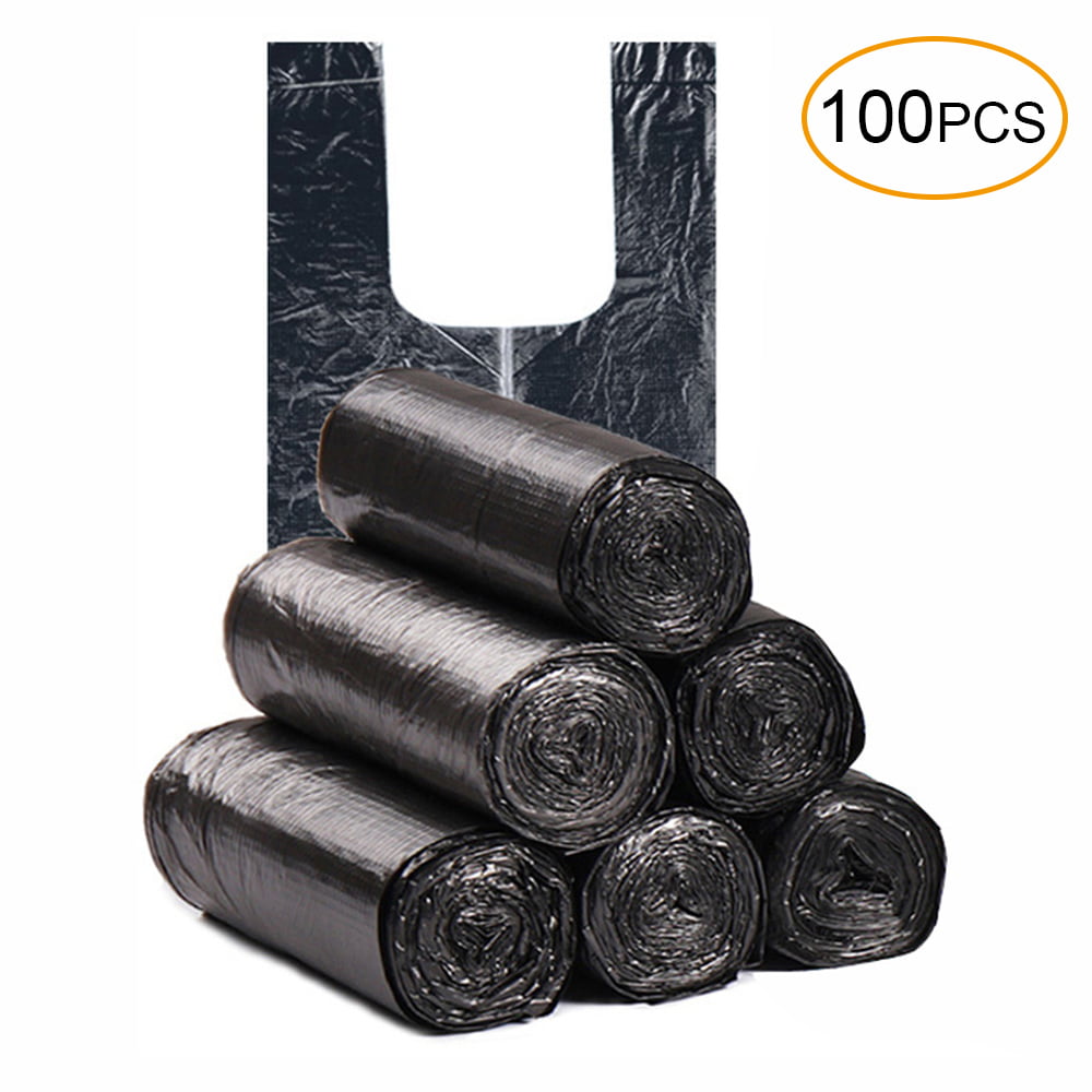 Disposable Thickened Garbage Bag with Handle Tie 100 Pcs Portable Household Heavy Duty Trash Bag ...