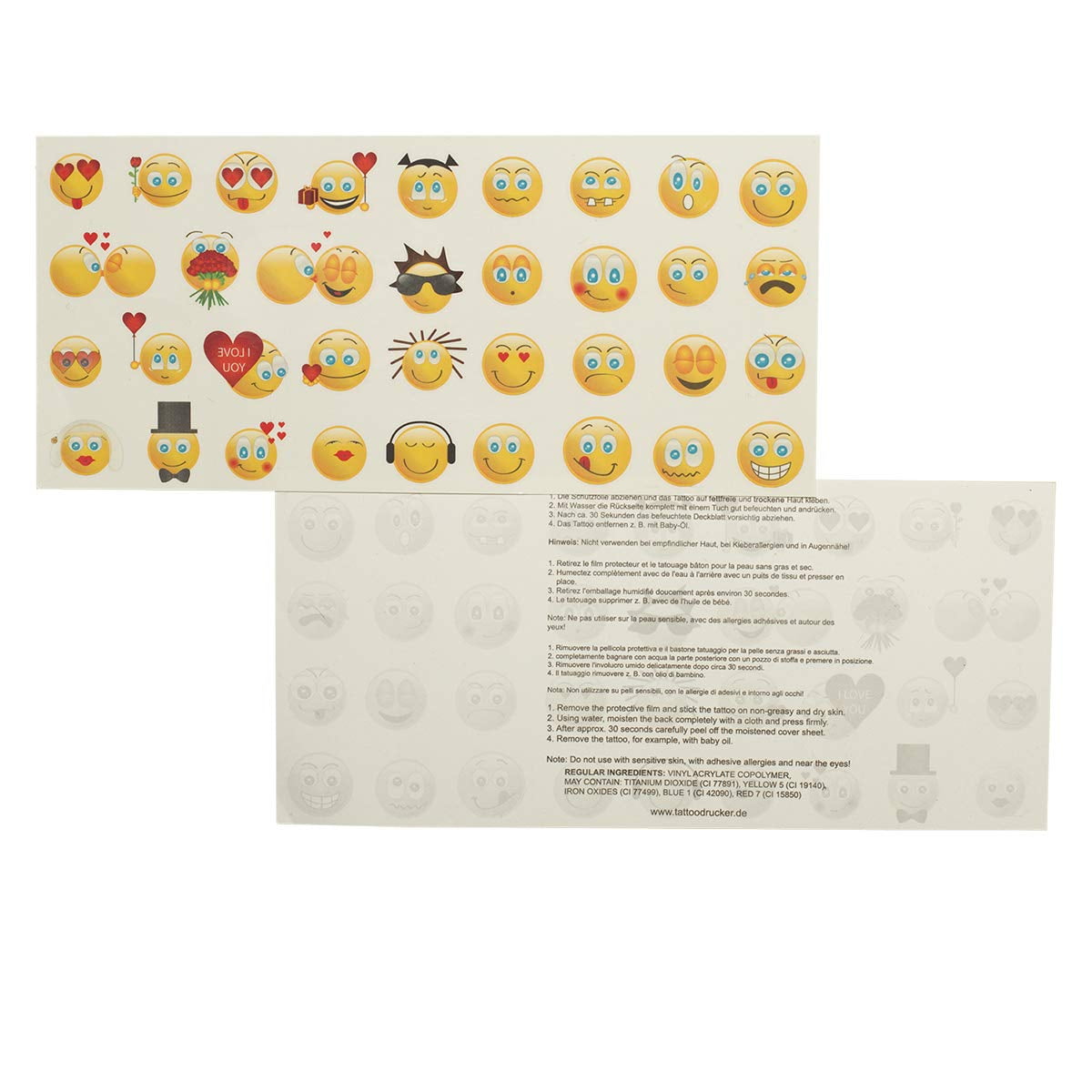 5 x Smiley Tattoo Card of 35 Emoji - 35 Colorful Emoticon Temporary Skin Tattoos (5)