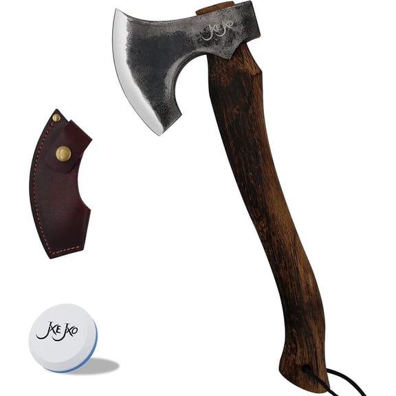 JXE JXO 14.4" The Frostbreaker Camping Hatchet – Forged Steel Bushcraft Axe with Leather Sheath for Wood Splitting, Chopping, and Outdoor Use