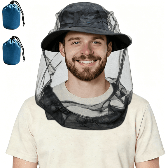 TELOLY 2 Pack Mosquito Head Net for Insects,Fly & Bug & Bee Protection | Ultra Large & Long,Lightweight & Breathable for Beekeeping,Camping,Hiking,Gardening,Safari | Fits All Hats