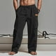 thumbnail image 1 of Ceisia Men's Solid Color Cotton-Linen Blend Cargo Pants, Drawstring Elastic Waist Casual Trousers for Men Black M Gifts, 1 of 6