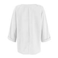 thumbnail image 5 of Inglocry Women's Linen Button Down T Shirts 3/4 Sleeve V Neck Tops Casual Summer Ladies Tees Roll Up Cotton Linen Shirt White M, 5 of 6