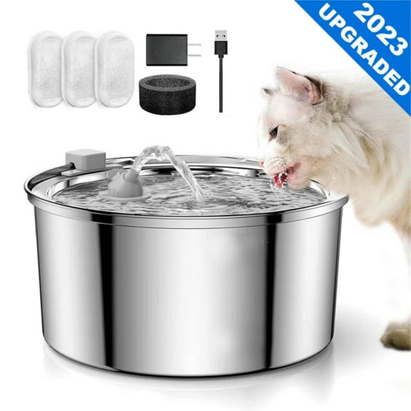 Cat Water Fountain Stainless Steel, 108Oz/3.2L Large Capacity Automatic Ultra-Quiet Dog Water Bowl Dispenser, Rust-Resistant Pet Drinking Fountains for Cats, Dogs, Multiple Pets