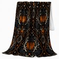 thumbnail image 2 of Ravens And Glowing Lanterns In Ornamental Frames, Soft Flannel Blanket with ornate dark Ornamental Damask Print, Housewarming Gift and Home Decor for Bedroom and Living Room, 2 of 7