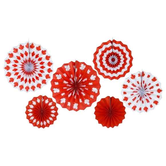 Canada 6 Count Red, White Party Paper Fan, 8in, 10in, 12in, Adult, Decoration, Canada Day, Way To Celebrate