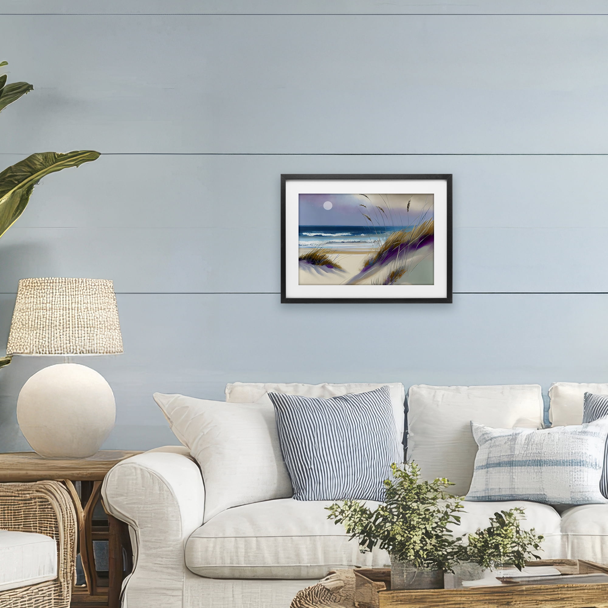 Beach Dunes Serenity Black Framed Print Under Glass, design by Sasha