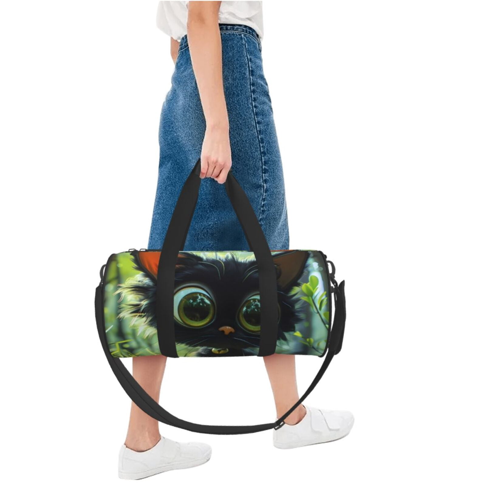Defioc Cute Big-Eyed Black Cat for Travel Duffle Bag,Weekender Bag Carry On Tote Bags Hospital Bag Large Capacity Sport Gym Bag for Men Women Fit for Trave, Gym,Weekend