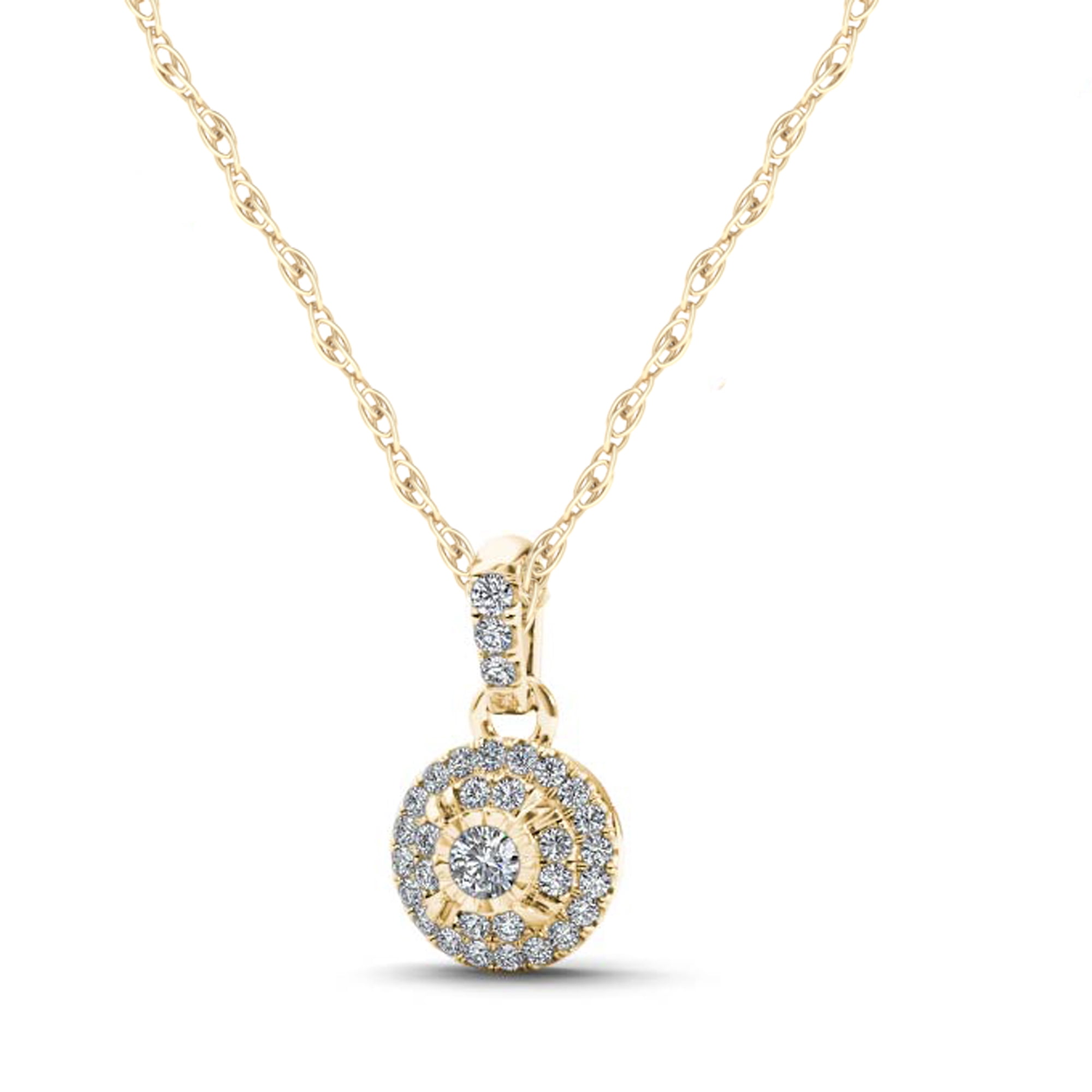 1/4ct TW Diamond 10k Yellow Gold Halo Necklace - Walmart.com