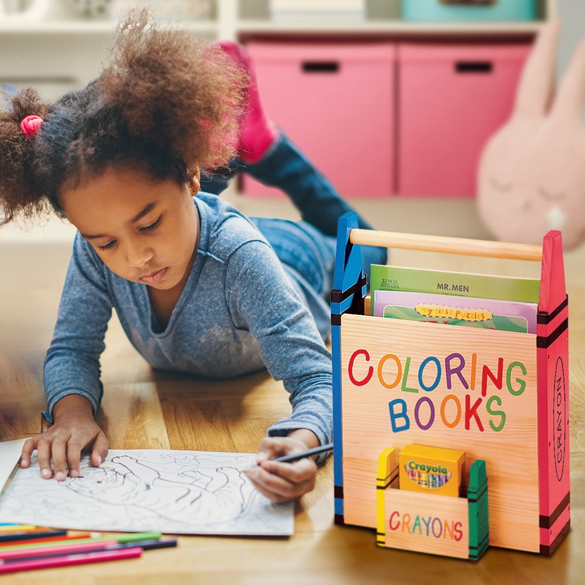 Coloring Book Caddy - Coloring Book Organizer with Crayon Storage – Book Carrier – Tote