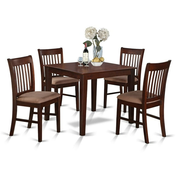 East West Furniture OXNO5-MAH-C 5 Pc Kitchen Table set - square Table and 4 Dining Chairs