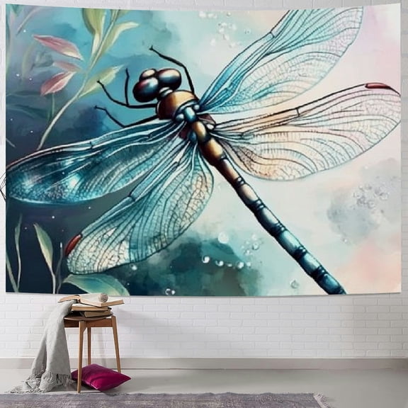Patifu Dragonfly Flower Wallpaper Tapestry Wall Hanging Unique Style Graphic Tapestries Home Wall Decor for Living Room Bedroom Apartment Farmhouse Dorm 40x30inch