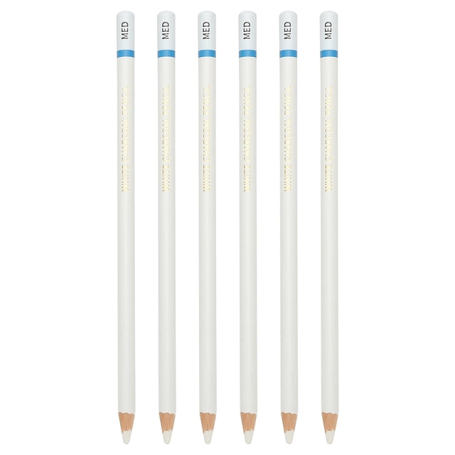 Uxcell Med Drawing Pencils for Sketching, 6PCS Sketch Pencils for Drawing Art Pencils Graphite Wood Pre-sharpened for Drawing Sketching Artist, Round, White Refill, White/Blue Pole