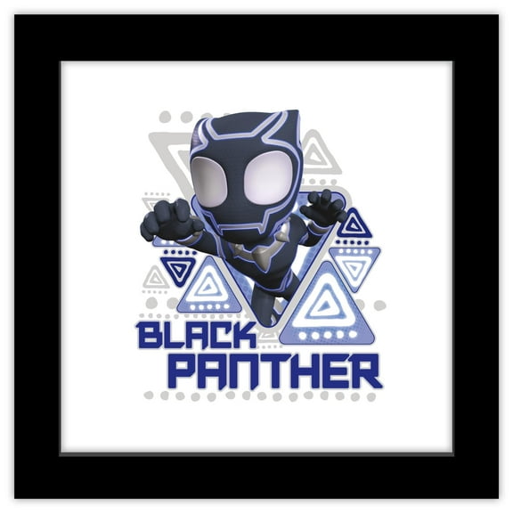 Gallery Pops Marvel Spidey and His Amazing Friends - Black Panther Tribal Badge Wall Art, Black Framed Version, 12" x 12"
