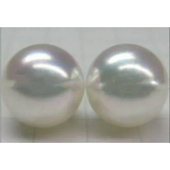 GKNET White Pearl Stud Earri Huge 13-14Mm Genuine Perfect