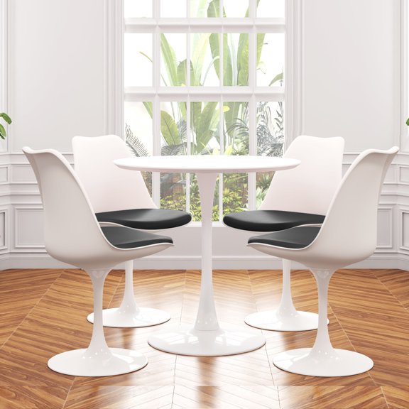 Modholic Tulip 36" Wood Top Dining Table & Set Of 4 Chairs, Black