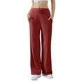 thumbnail image 2 of Straight Leg Leggings High Stretch Yoga Pants Women Soft High Waisted Casual Wide Leg Pants with Pockets Wine 30", 2 of 5