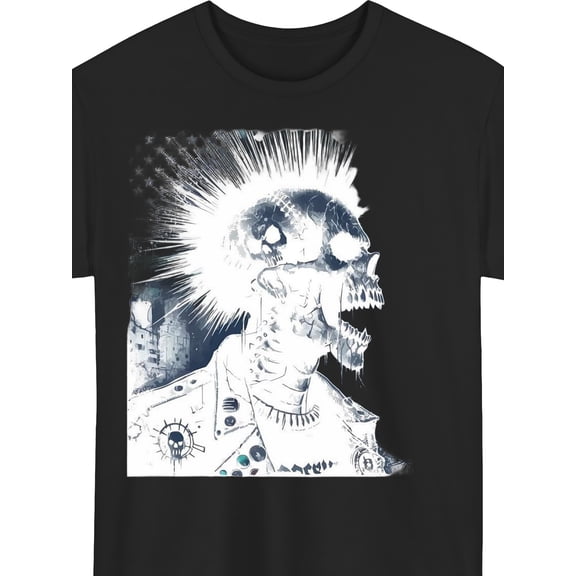 Men's Punk Rock Grungy Mohawk Skull Graphic T-Shirt