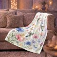 thumbnail image 6 of Ivory Wildflower Meadow With Pink, Delicate Meadow Watercolor Style for Wildflower And Bird Enthusiasts, Baby Shower Gift with Cozy Flannel Blanket, Home Decor for Bedroom And Nursery And Sunroom, 6 of 9