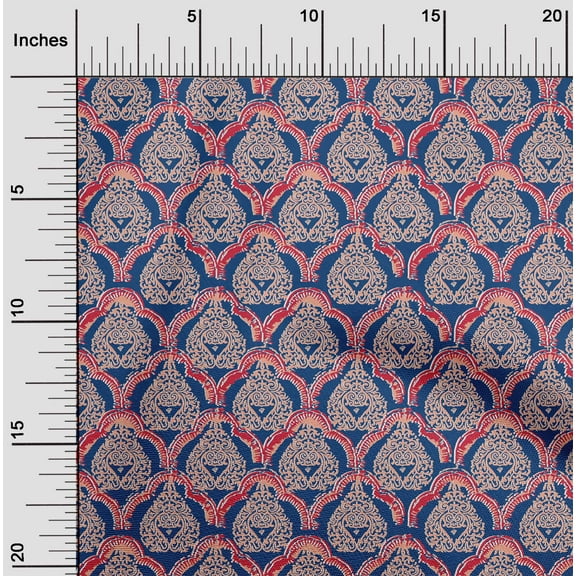 oneOone Viscose Chiffon Fabric Damask & Floral Block Print Fabric BTY 42 Inch Wide