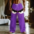 thumbnail image 2 of Pantalones de Cintura Elástica de los Hombres Cintura Media Suelta con Cordón Y Bolsillos para Casa de Vacaciones Al Aire Libre, Pantalones Casuales de los Hombres, 2 of 3