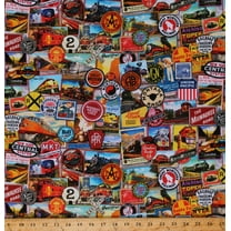 Cotton Railroads Trains Steam Engines Multicolor Cotton Fabric Print by the Yard (AOJD-19708-267)