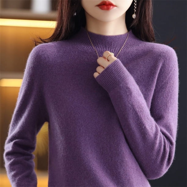 Suéter de lana para mujer, cuello semialto, lana pura, llegada de otoño e invierno, jersey básico de punto de cachemira