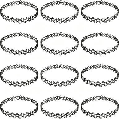 DESIGNICE 12Pcs 90S Choker Necklace Set Retro Black Tattoo Choker Necklace Stretchy Elastic Y2K Choker Grunge Aesthetic Accessories for Women Goth Fashion Jewelry