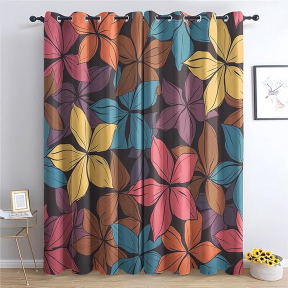 Colorful Floral Curtains For Bedroom, Bold Print Blackout Curtains For Living Room, Room Darkening Thermal Curtains & Drapes, Grommet Window Treatments 53"W x 63"L (Pack of 2)