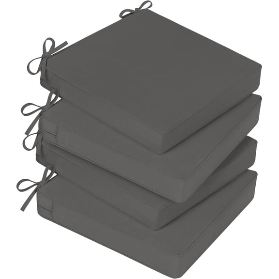 Outdoor Chair Cushions for Patio Furniture,  Outdoor Seat Cushions Set of 4 19 x 19, Patio Chair Cushions Set of 4 with Ties and Handle, Dark Grey