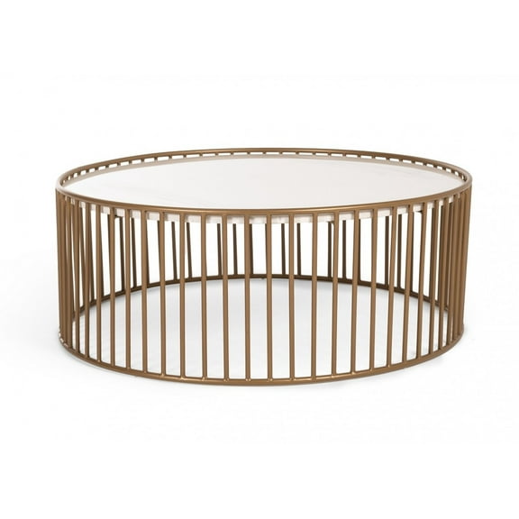 Modern Round White and Gold Faux Marble Coffee Table