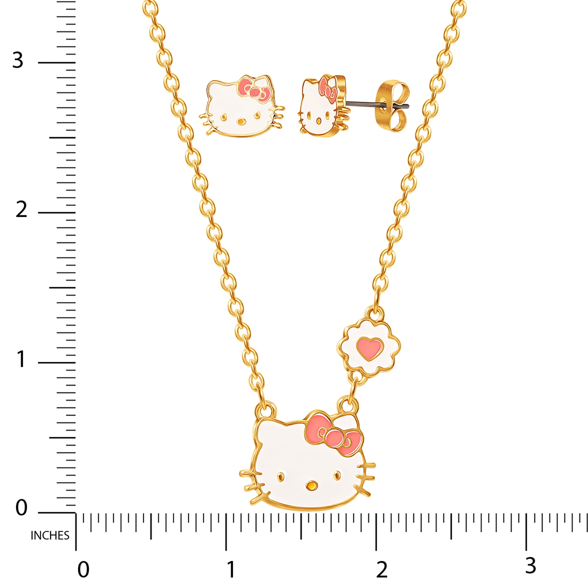 Sanrio Hello Kitty Girls Fashion Necklace Stud Earrings Jewelry Set - 18+3" (Pink)