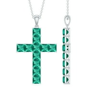 Rosec Jewels Certified Lab Grown Emerald Cross Pendant with Chain - Religious Necklace - AAAA Grade - Ready to Gift for Christmas, 925 Sterling Silver