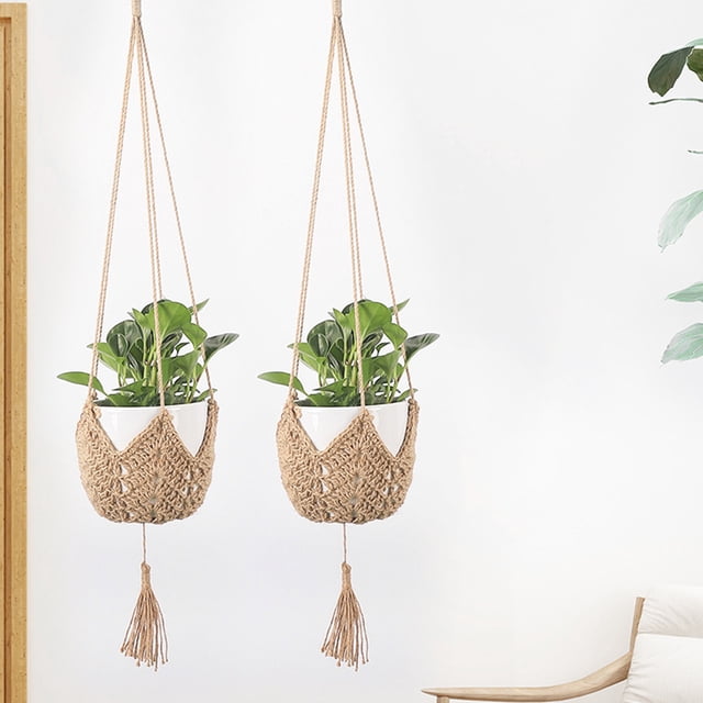 AURARMLET 2Ud Soporte Colgante Macrame Para Macetas Interiores Con Marrón
