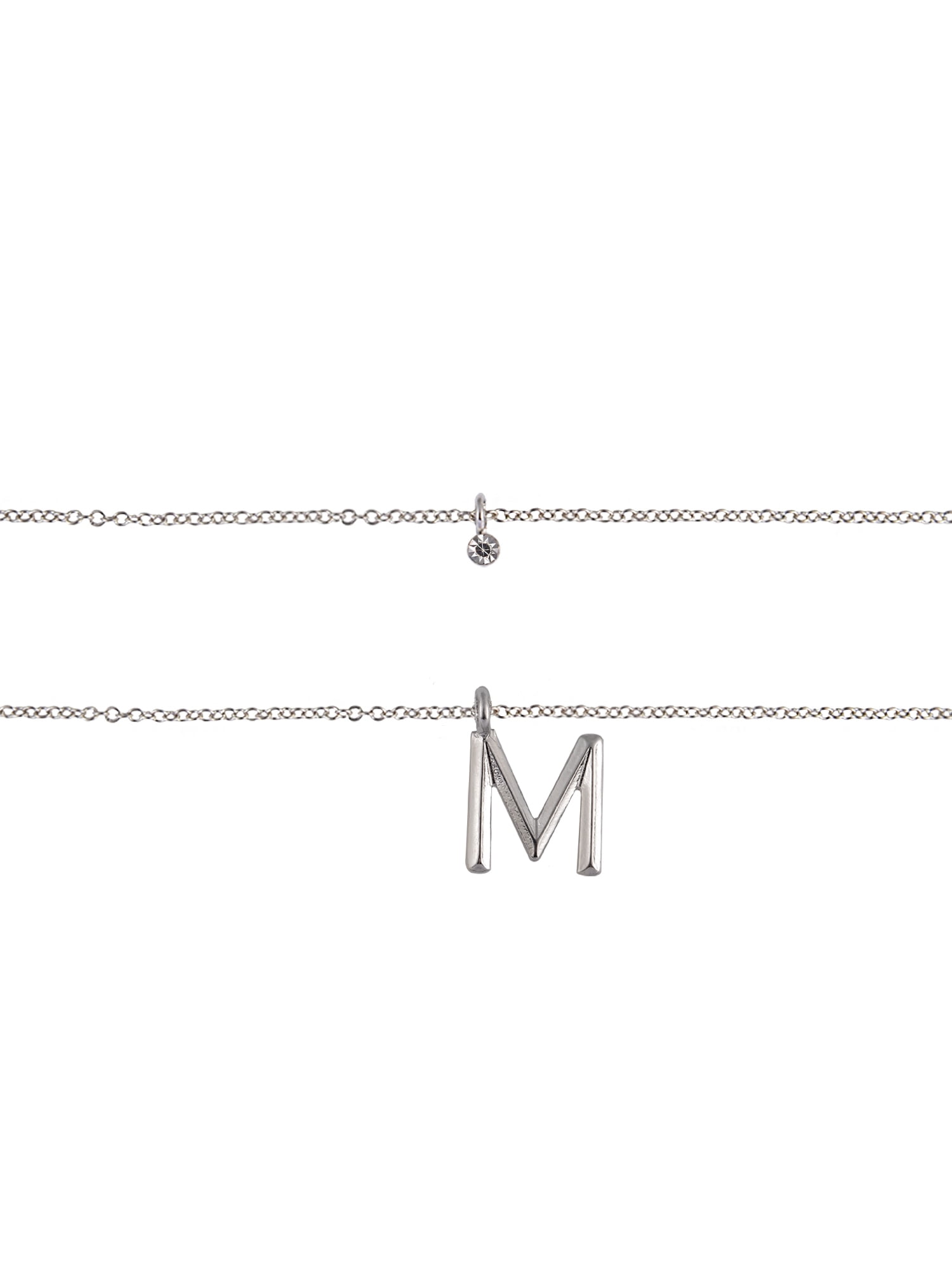 Time and Tru Silvertone Rolo Chain 2 Row Initial "M" Pendant Necklace