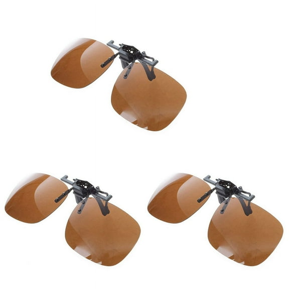 3X Unisex Dark Brown Rectangle Flip Up Clip on Polarized Sunglasses