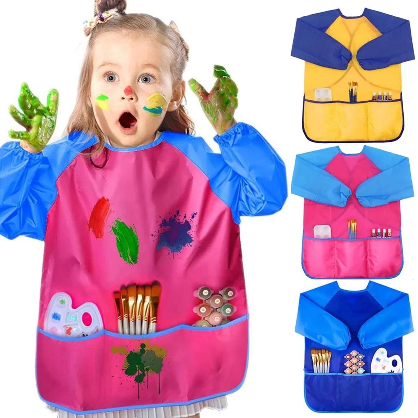 Plertrvy 17X18X1Cm Kids Art Smocks Toddler Smock Artist Painting Aprons Long Sleeve With 3 Pockets For Age 28 Years Gifts Art Painting Crafts Apron With Pockets Clearance (Blue@0318)