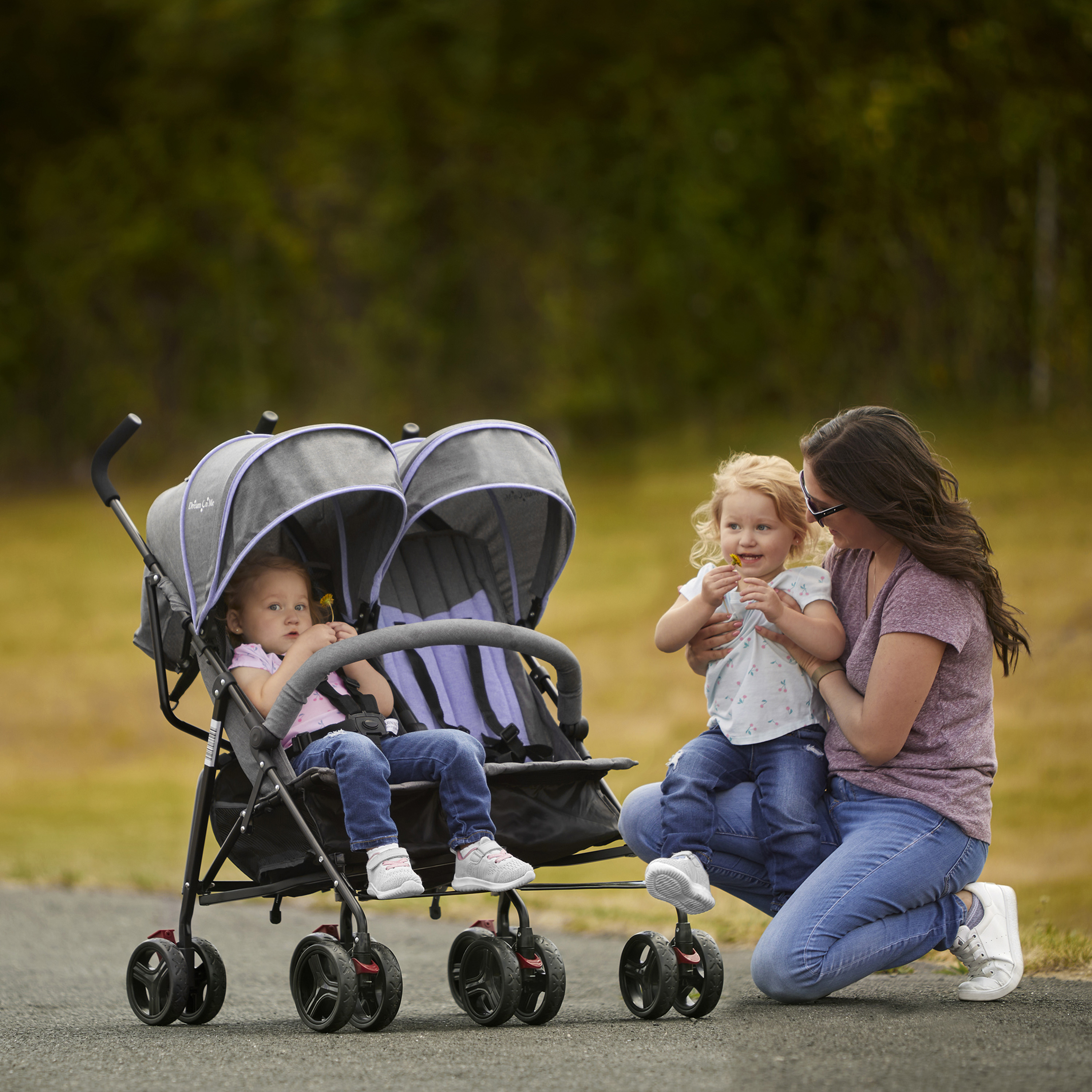 Dream On Me Volgo Twin Umbrella Stroller, Purple and Dark Grey